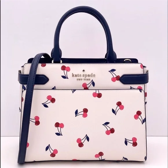 Kate Spade White and Navy Cherry Print Handbag - Picture 11 of 14
